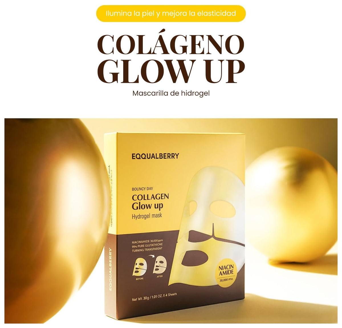 EQQUALBERRY Mascarilla Facial Colágeno y Niacinamida Coreana