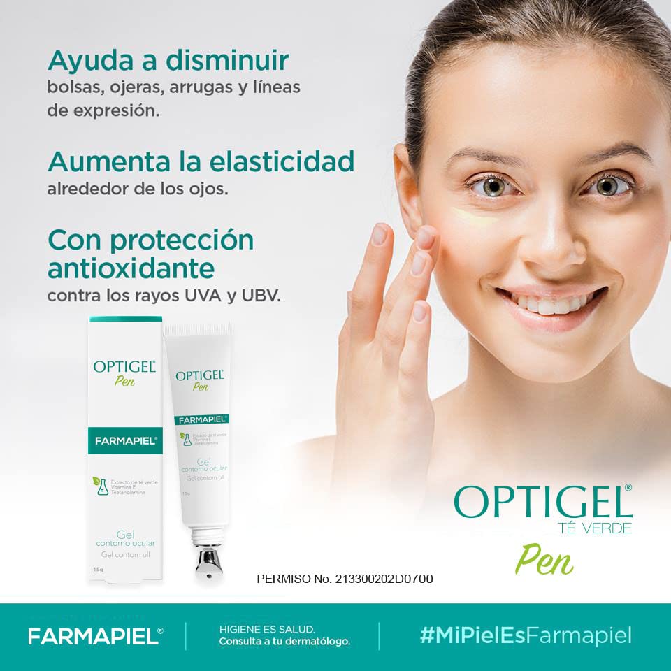OPTIGEL Pen Contorno de Ojos | Gel Reafirmante | Tratamiento Antiarrugas Ayuda a Disminuir Bolsas, Ojeras, Líneas de Expresión | Aumenta la Elasticidad | Componentes Antiinflamatorios y Calmantes |15g