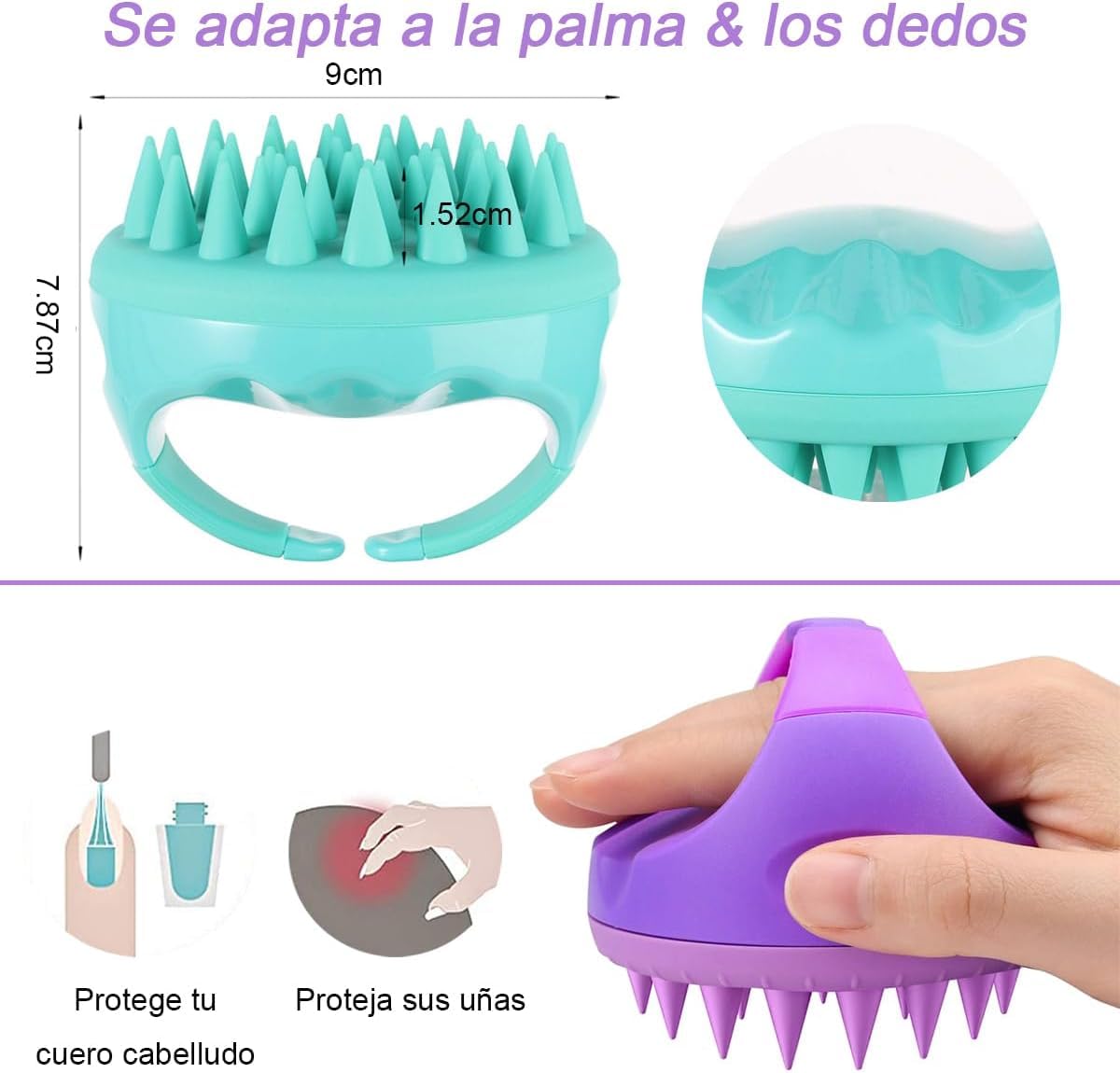 Masajeador de Cuero Cabelludo VERALY.MX Negro con Cerdas de Silicona para Crecimiento del Cabello y Eliminación de Caspa en Seco y Húmedo