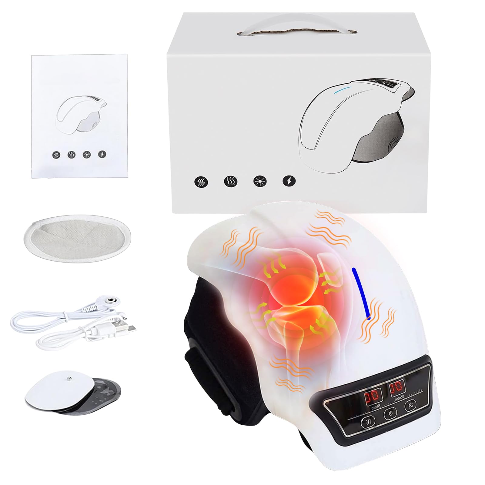 Masajeador de Rodilla,con 9 Niveles de Calor y Masaje Vibratorio,Alivia el Dolor Muscular,Simula el Amasado y Golpeteo de Las Manos Humanas,Transpirable y Cómodo,Sin Restricciones al Usar.