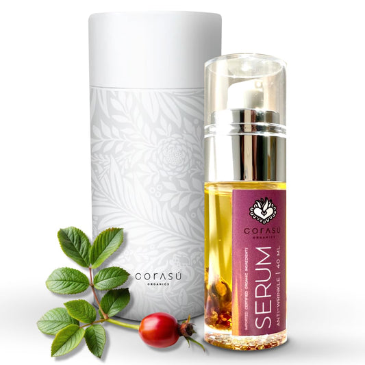 CORASÚ SÉRUM facial antiarrugas 40ml | 100% NATURAL | ORGÁNICO | Con rosa mosqueta, helicriso (la flor de la eterna juventud) y extractos vegetales antioxidantes y regenerantes | NO deja sensación grasosa | Piel SEDOSA y RADIANTE | NUTRE. REGENERA. SUAVIZ