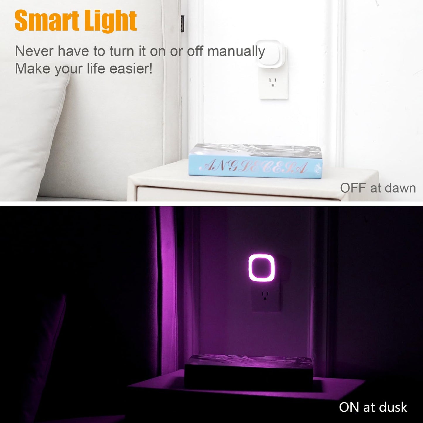 Luz Nocturna LED YUNLEX Violeta con Sensor Automático y Brillo Regulable