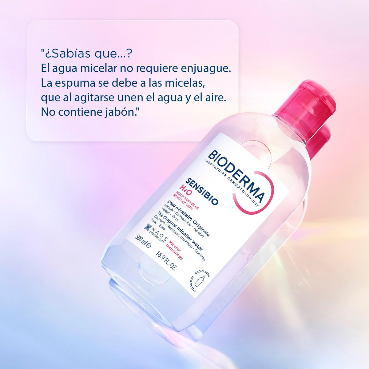 BIODERMA, Agua Micelar, Sensibio H2O Pump, Desmaquillante para Piel Sensible, Calma y Reduce la Irritación, 500 ml