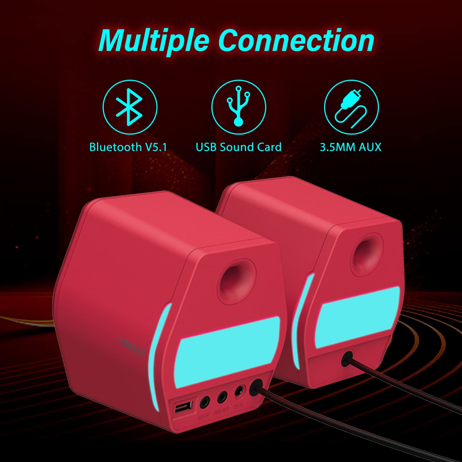 Edifier G2000: Altavoces de PC Gaming, 32W Bluetooth y USB, Iluminación RGB RGB, Rojo