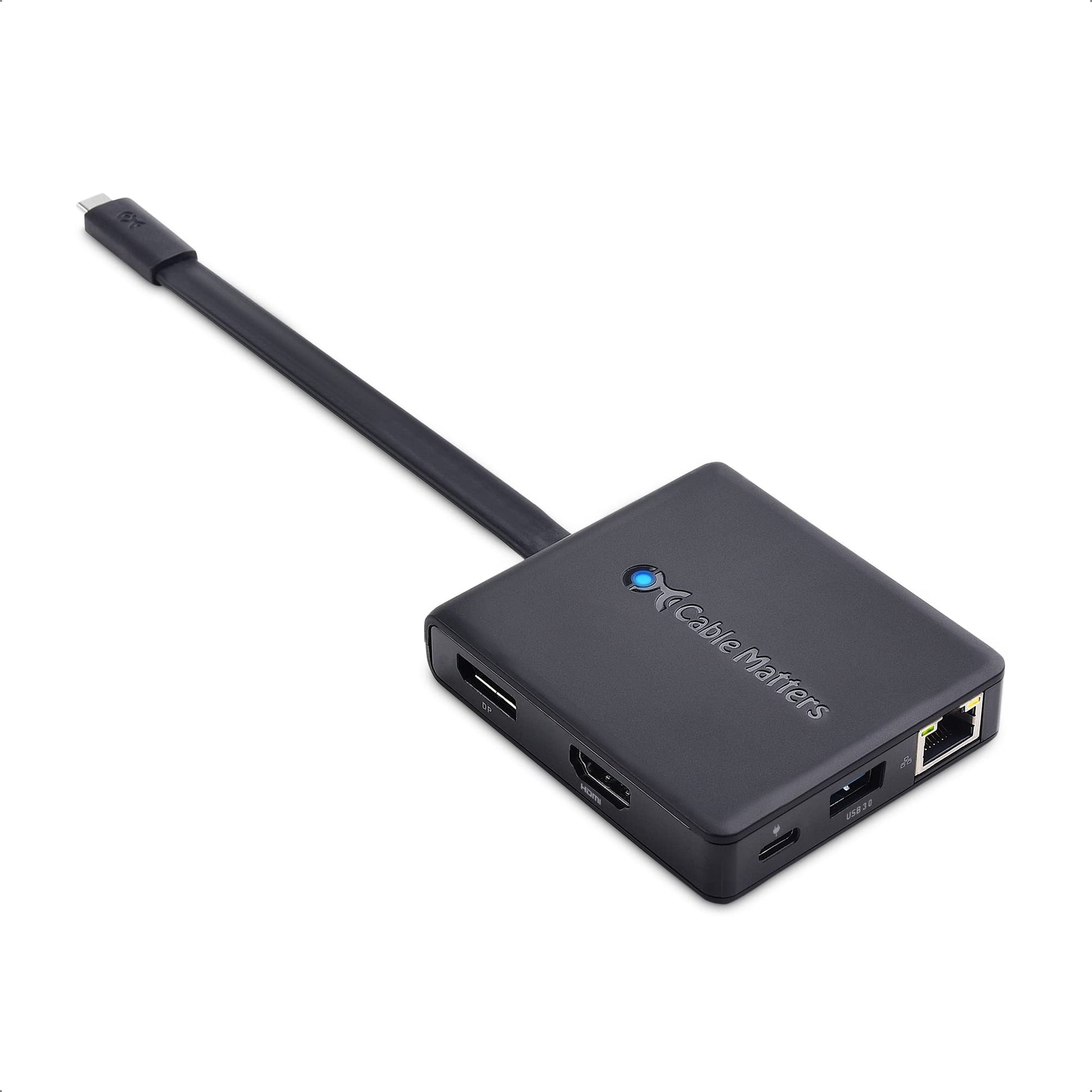 Cable Matters Hub USB C 7 en 1 con visualización triple (HDMI, DisplayPort, VGA), 2 USB 3.0, Gigabit Ethernet, carga de 100 W, Thunderbolt 4/USB 4/USB4 compatible con MacBook Pro, Dell XPS, Surface