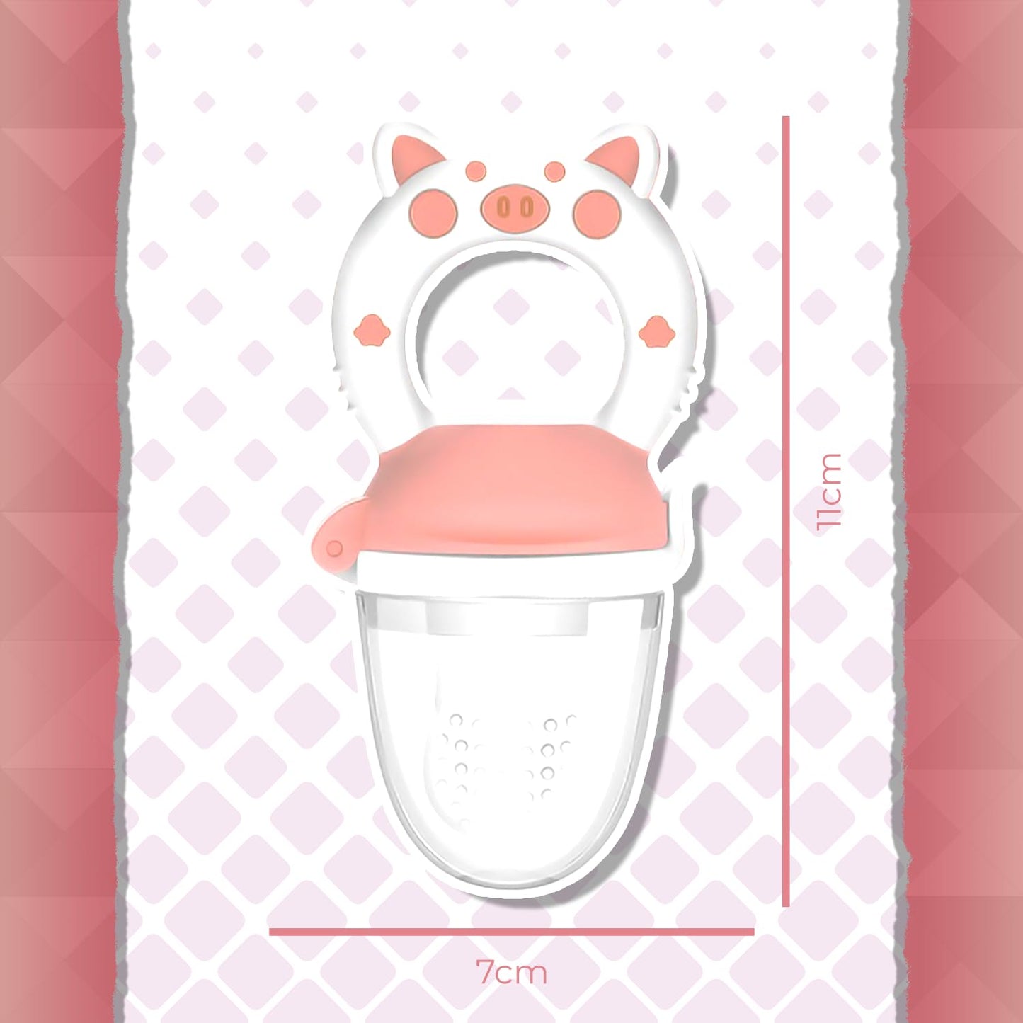 Chupón Para Fruta Y Papilla Sweet Baby Rosa Blanco con Seguro y Tapa dibujos animados, Libre de BPA