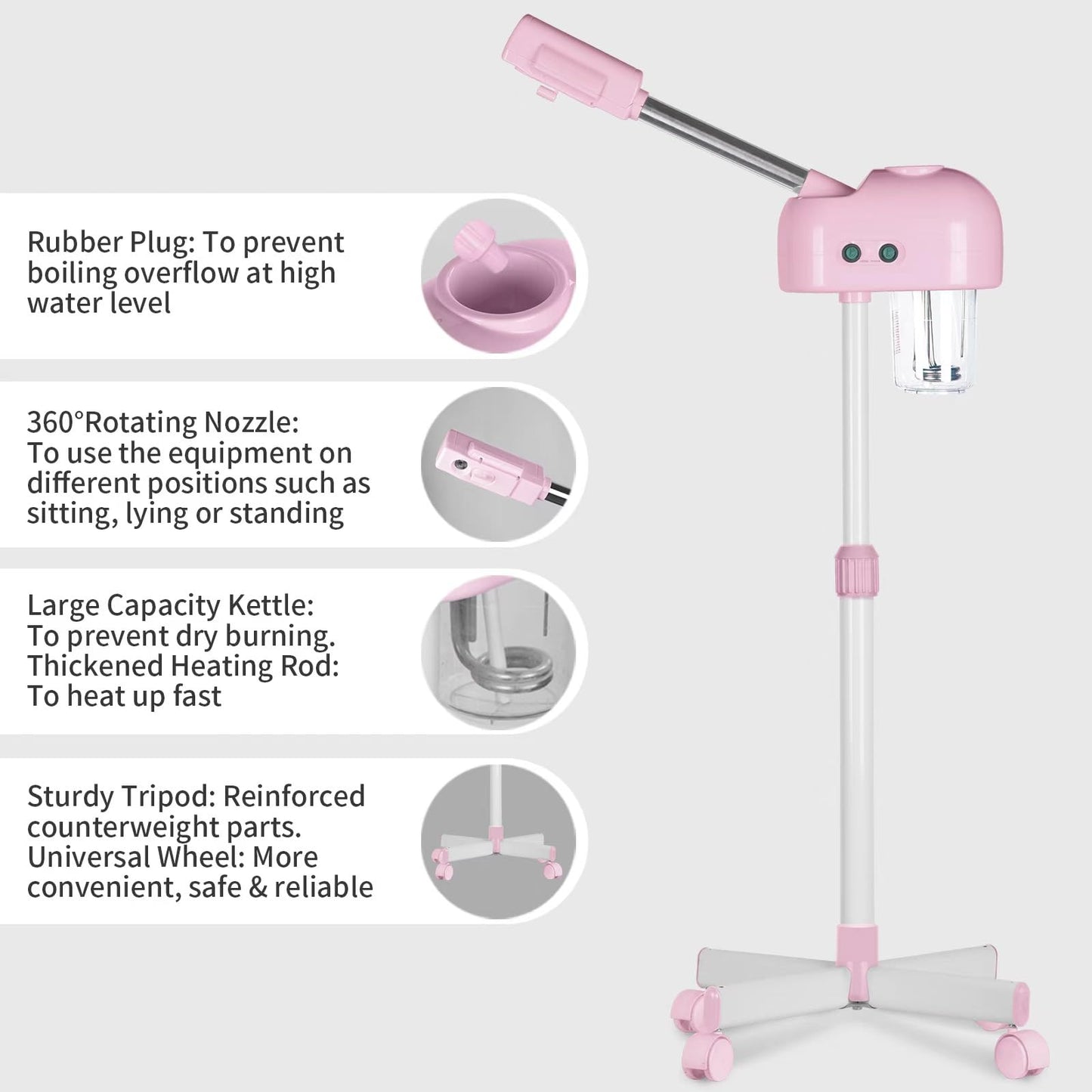 AceFox Vaporizador Facial Profesional, Vaporizador Facial con Ozono, Rosa, Rejuvenecedor