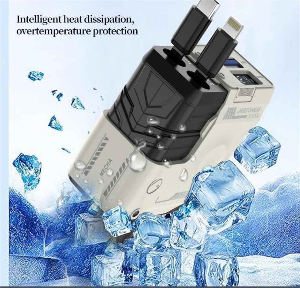 JIEYOUTA Cargador para Auto Tipo C 4 en 1-120W Carga Rápida, Incluye 2 Cables Retráctiles y 2 Puertos USB, Adaptado para iPhone16/15/14/13, Huawei, Xiaomi, iPad y Otros Android