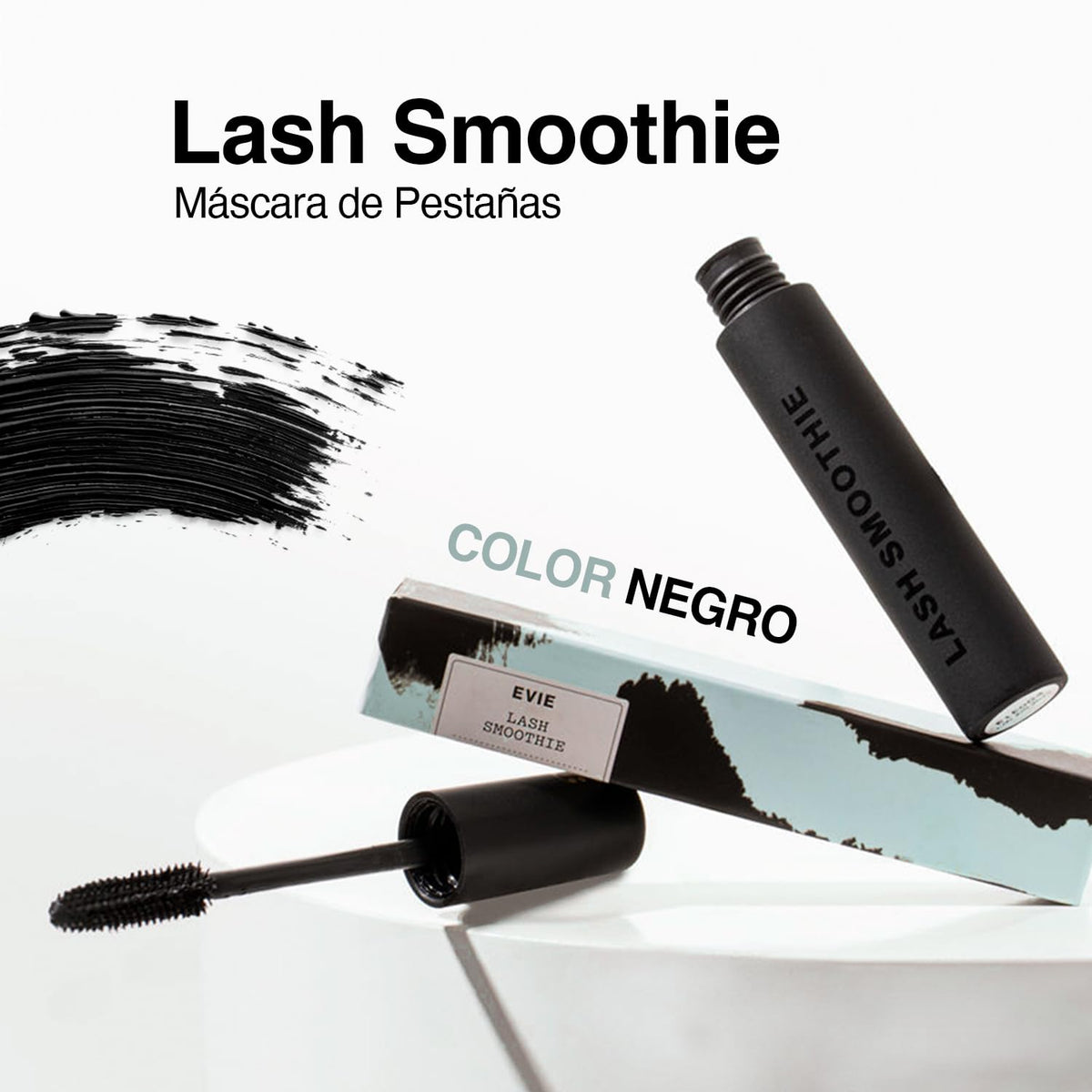 EVIE | Rimel Lash Smoothie: Mascara de Pestañas Waterproof | Maquillaje de Alta Calidad | Fórmula Nutritiva y Vegana | Color Negro | Define, Separa y Alarga Sin Grumos