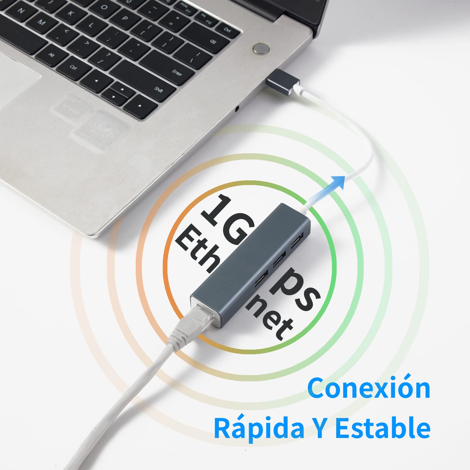 HEEDU Adaptador Ethernet USB 3.0, Adaptador Ethernet USB Hub 4 en 1 con Puerto LAN de Red Gigabit RJ45 10/100Mbps, Compatible con MacBook, Surface Pro, Windows,XP, Vista, Androidd etc