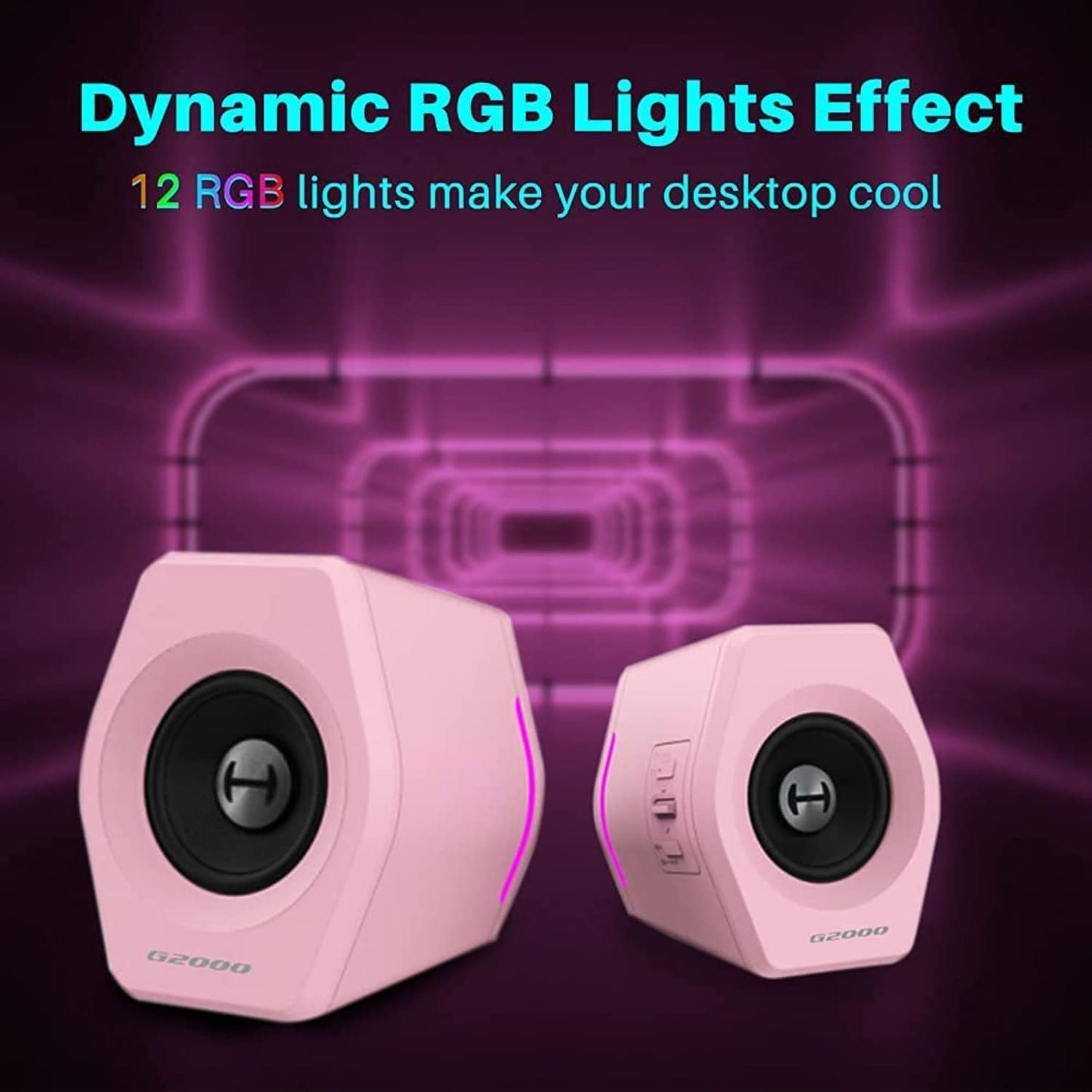 Edifier G2000 - Altavoces de computadora de 32 W para juegos, cine y música con Bluetooth, USB y AUX, RGB luces multimedia, color rosa