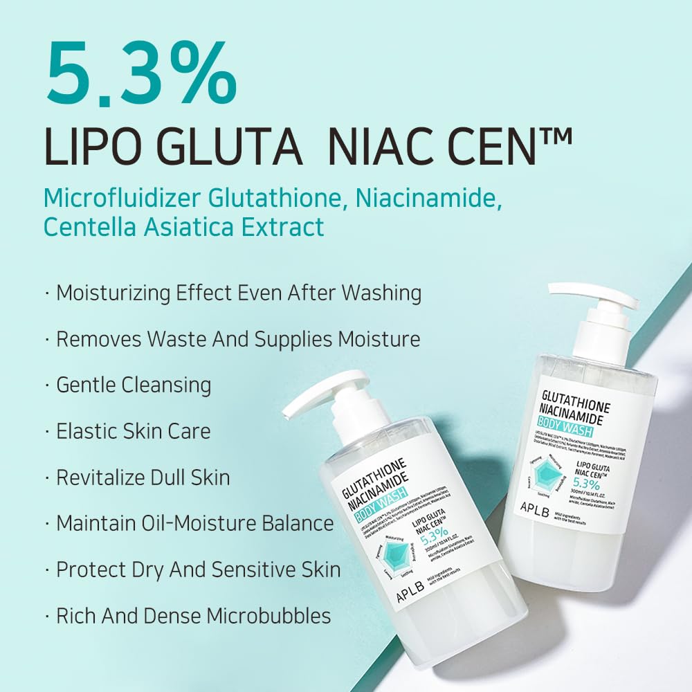 APLB Glutathione Niacinamide Body Wash | LIPO GLUTA NIAC CEN™ 5.3% 10.14 FL.OZ / Korean Skincare, Gentle ingredients for the safety of your skin, Long lasting nourishment and deep moisture for soft skin