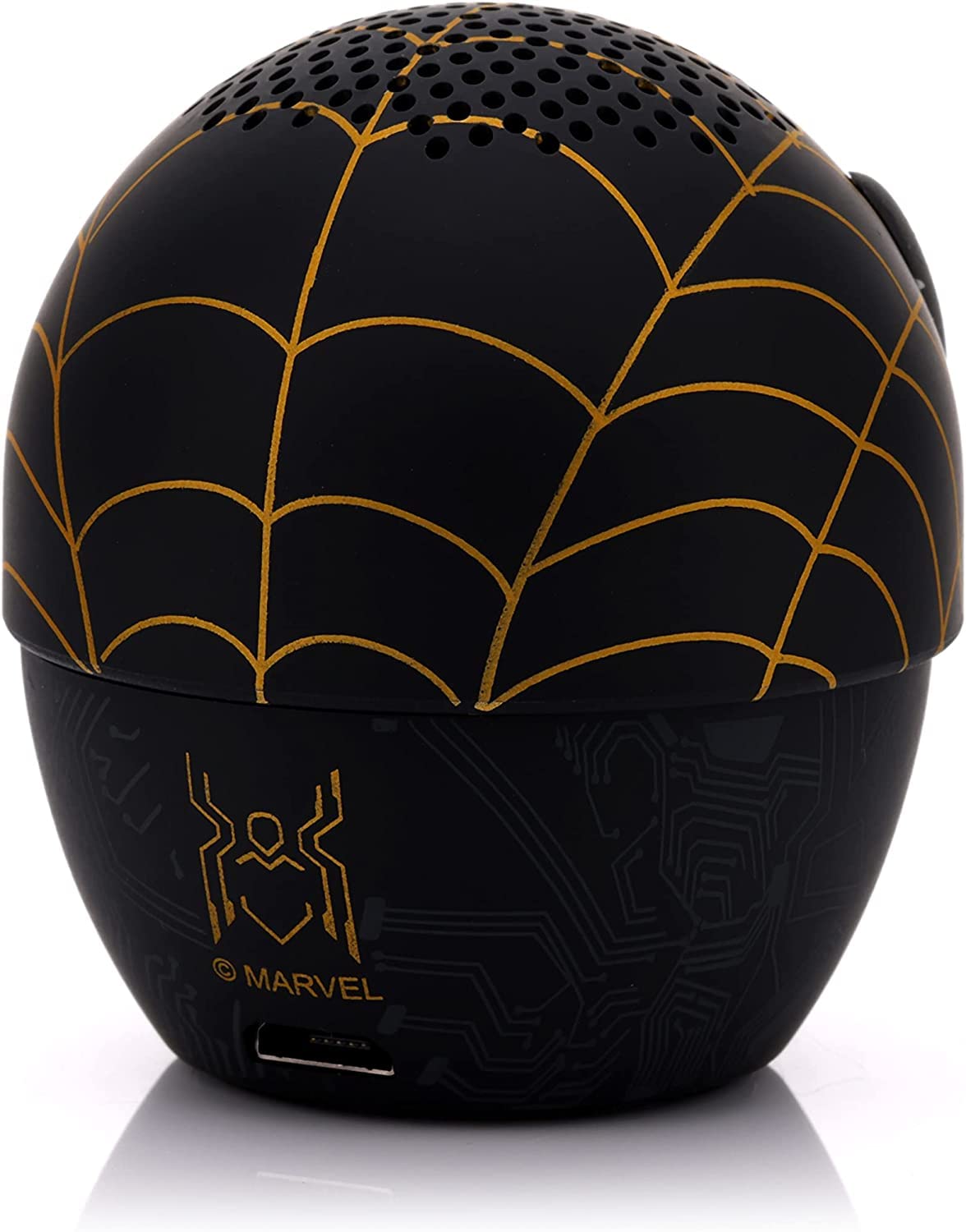 Bitty Boomers Marvel: No Way Home Spider-Man - Traje Negro y Dorado - Mini Altavoz Bluetooth