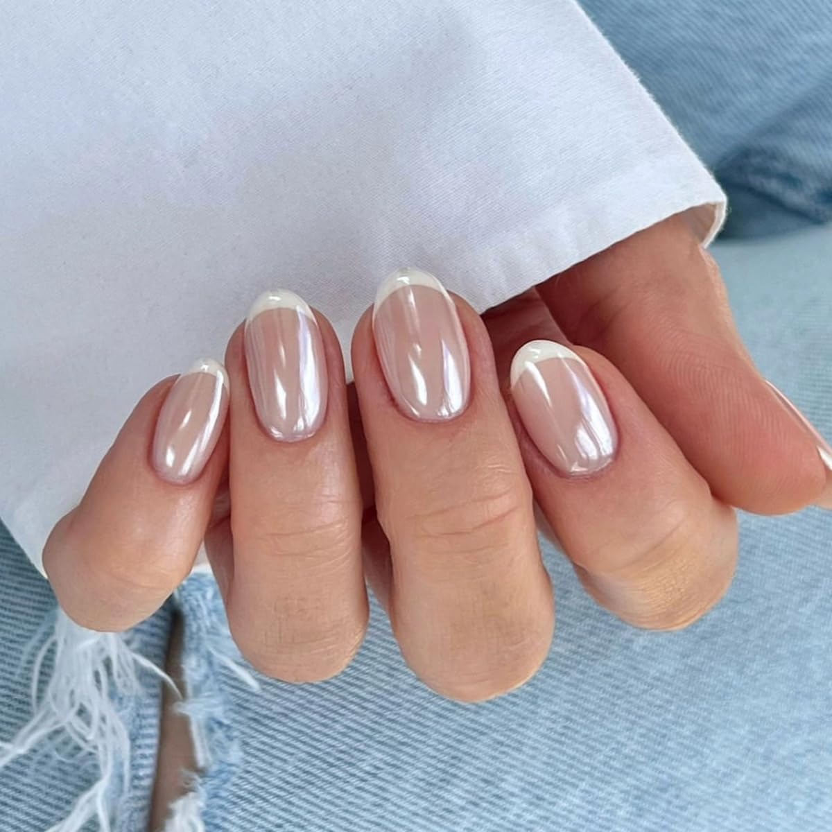 Uñas Postizas de Cortas Largas de Francesa, Adhesivas Uñas Press on Nails de Cobertura Completa, Falsas Decoradas Acrílico Natural para Mujeres y (E)