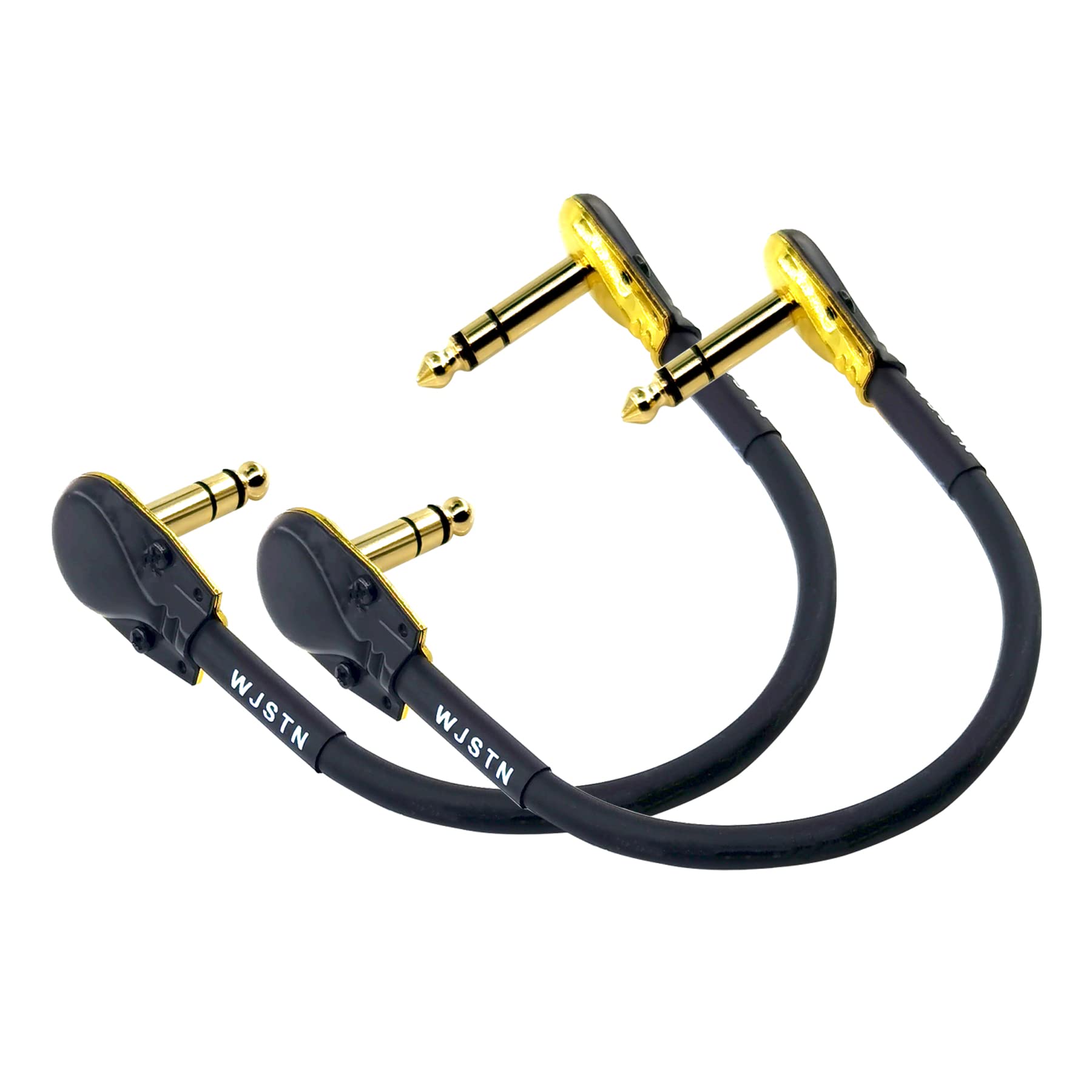 Cable TRS Stereo de Guitarra WJSTN Perfil Bajo ángulo Recto 1/4 pulgadas, Negro, Paquete de 2 Unidades