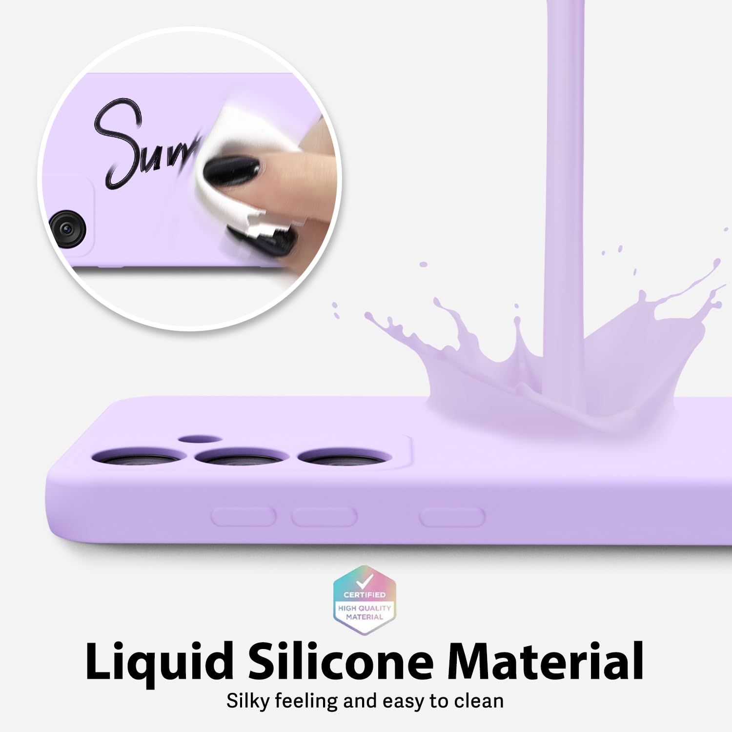 oakxco - Funda para Samsung Galaxy S24 de silicona líquida, fina y delgada, de gel de goma suave de TPU para mujeres y niñas, color sólido mate, lila, lavanda, morado claro