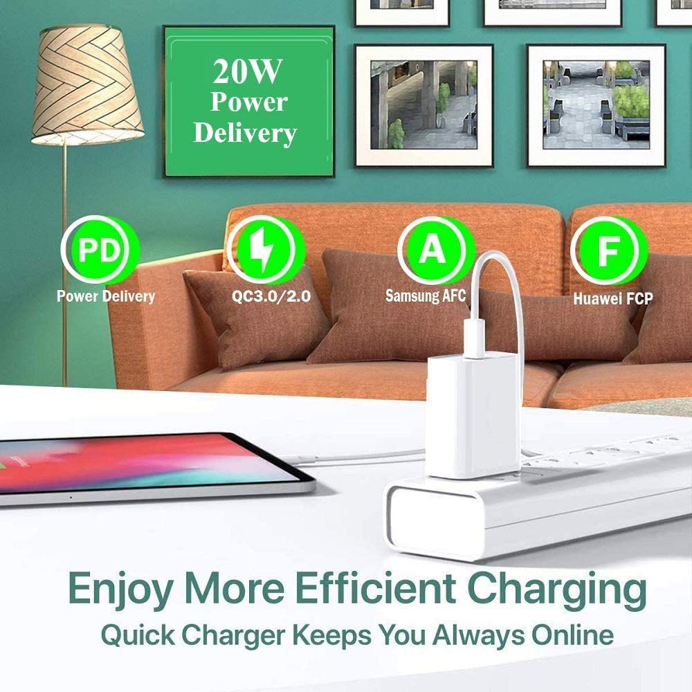 Cargador de Pared USB C Veetone Blanco 20W Compatible con iPhone, Samsung, Huawei y Más