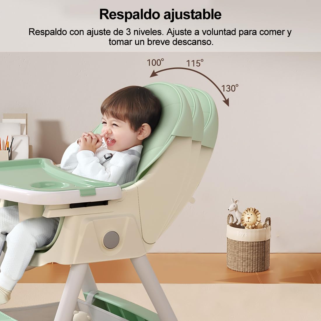 SLNXA Silla Alta para Bebé Multifuncional: Sillón y Mecedora en Uno con Ruedas Universales, Plato Llano Doble Extraíble, Cesta de Almacenamiento y Cojín de PU, Ajustable Plegable (Verde)