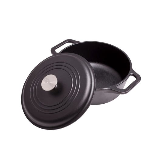 Victoria DUT-304 Horno holandés de hierro fundido pretratado con tapa y asas dobles, tratado con 100% aceite de linaza sin OMG, mediano/3.7 litros, color negro