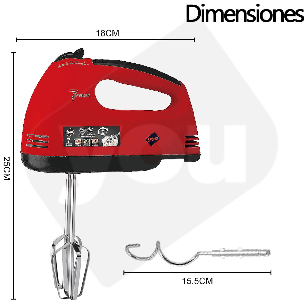Batidora De Mano Inmersion 7 Velocidades Con Accesorios 260w Portatil