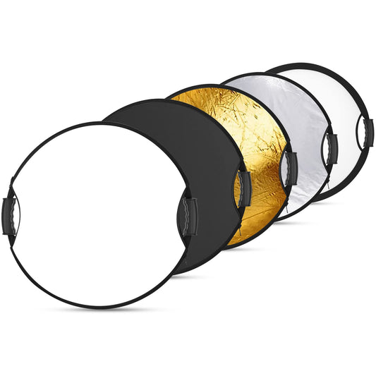 NEEWER Reflector de Luz de 22"/56cm con Empuñadura Rosca 3/8", Difusor de Luz de Disco Plegable 5 en 1 Translúcido/Plateado/Dorado/Blanco/Negro para Iluminación Fotográfica, para Exteriores, RF-110II