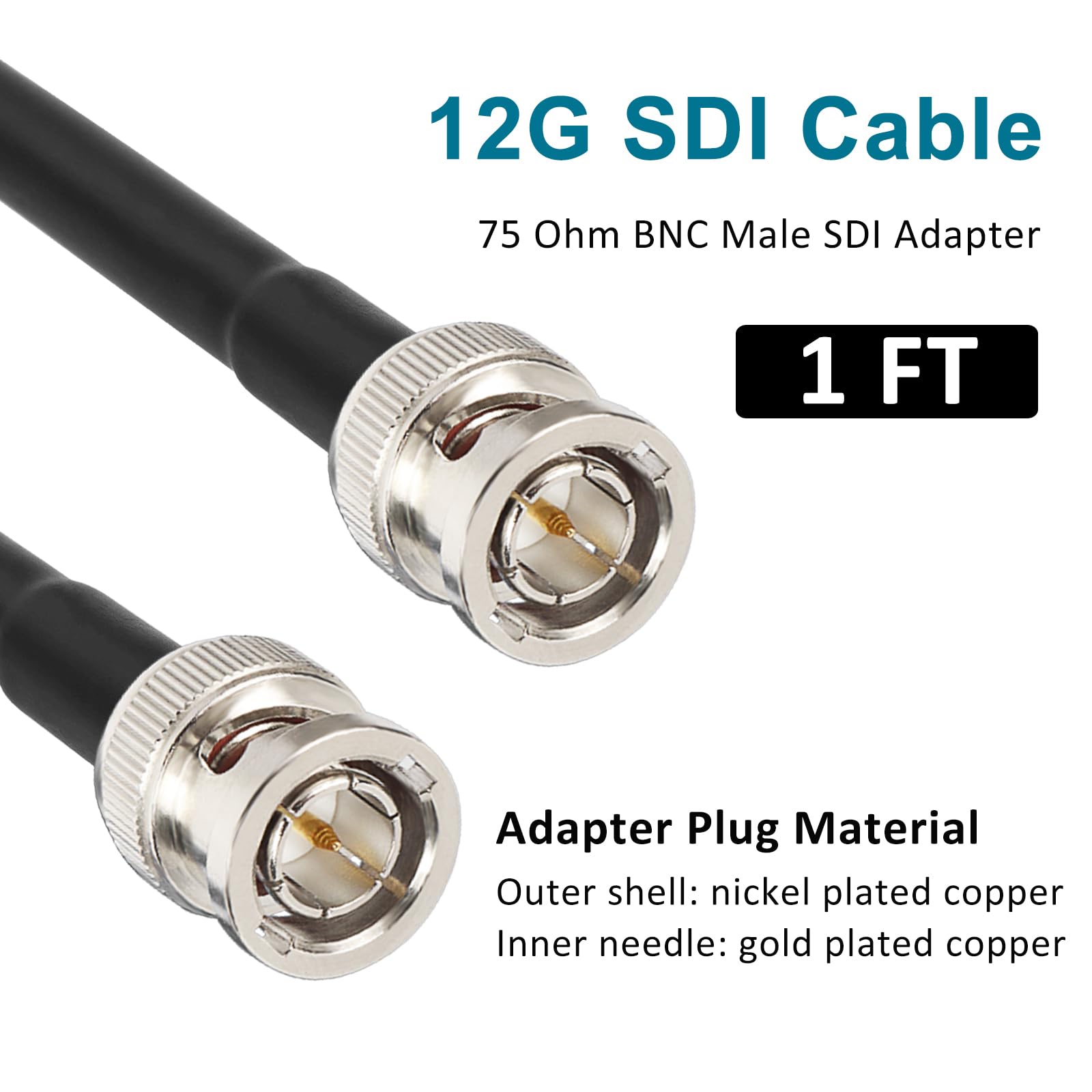 XRDS - Cable RF 12G SDI 1FT 2PCS, cables de vídeo SDI 3G/6G/12G 75ohm BNC macho compatible con HD-SDI/3G/6G-SDI/4K/8K para cámara de seguridad de vídeo convertidor SDI