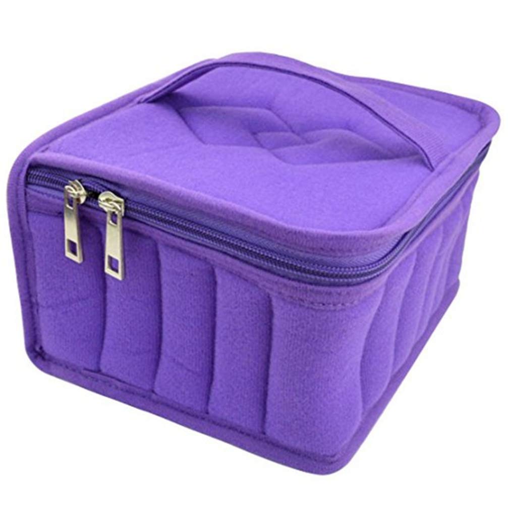 Healifty - Organizador de bolsa de transporte de aceite esencial de 30 rejillas para 30 botellas, soporte de viaje morado para aceites esenciales y botellas de cosméticos, 19 x 16 x 8 cm