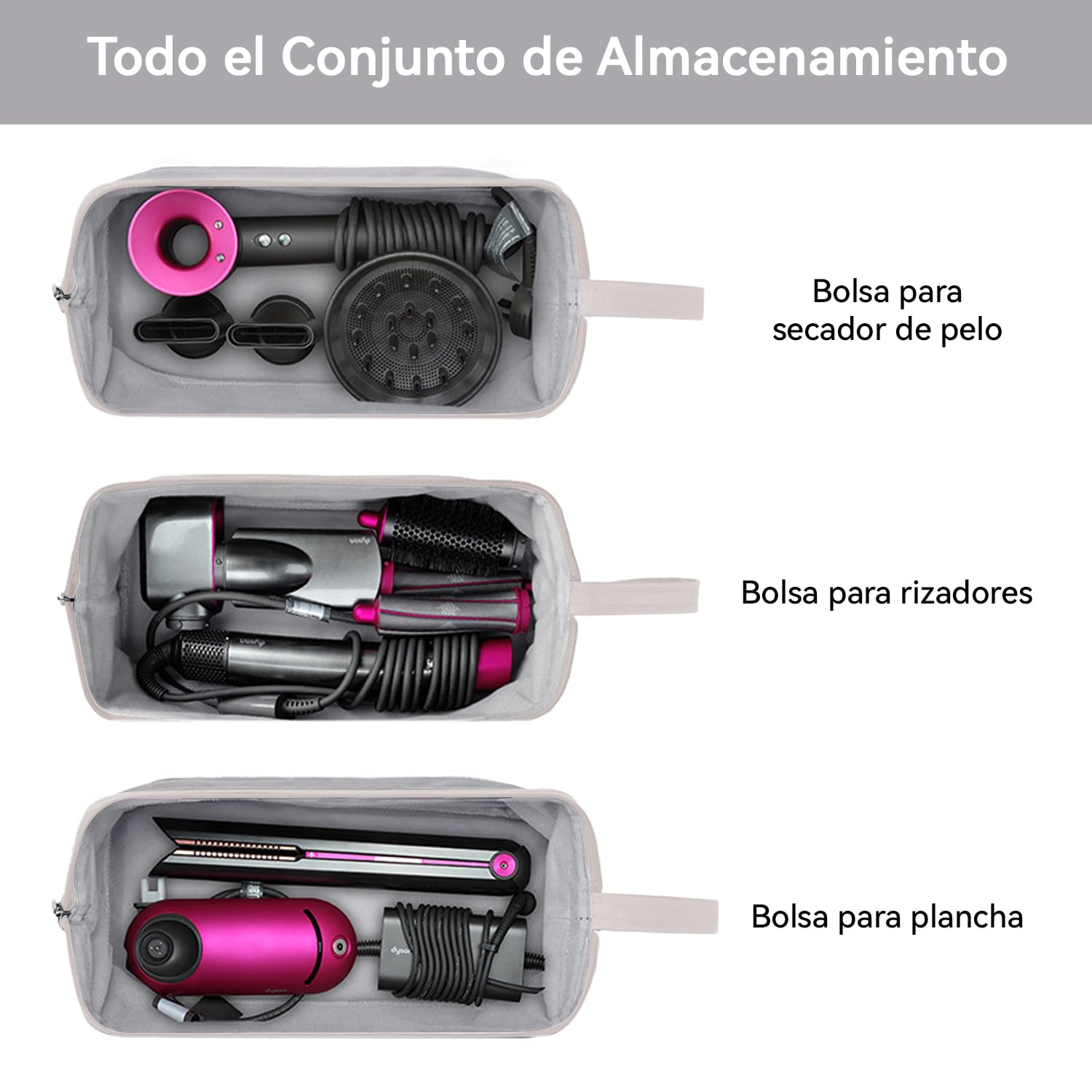 Funda De Viaje,Hair Tools Bolsa De Viaje,Compatible Con Dyson Airwrap/Shark Flexstyle,Adecuado Para Secadores De Pelo, Peines, Planchas De Pelo Y Bolsas De Cosméticos Multifuncionales. (Gris claro)