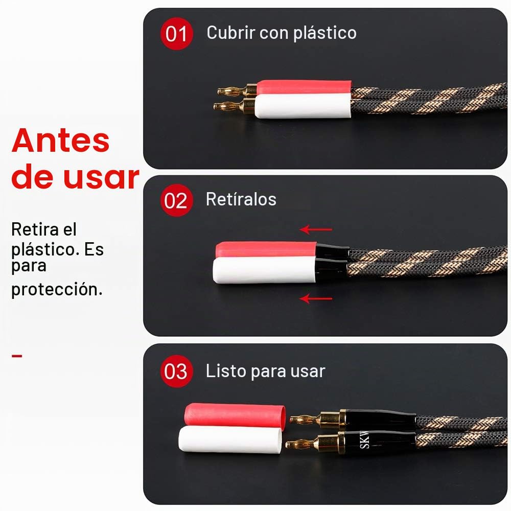 Cables de Altavoces SKW Dorado Trenzado Nylon Alta Fidelidad 1.5M