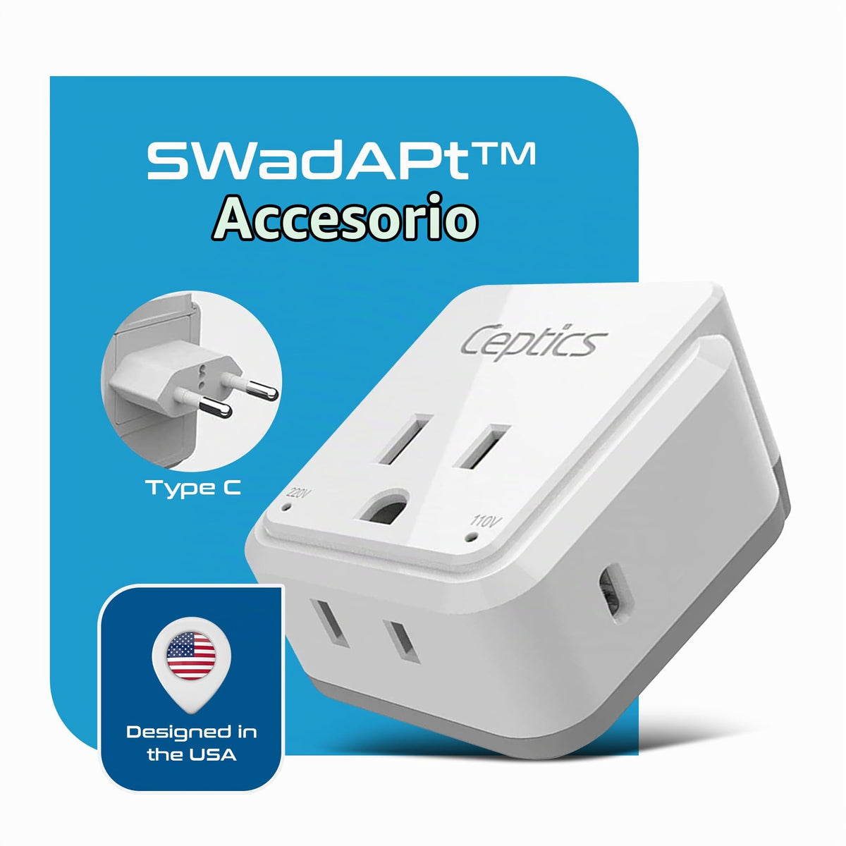 Adaptadores de Enchufe Europeo Ceptics Blanco Compacto y Potente 30W USB-C