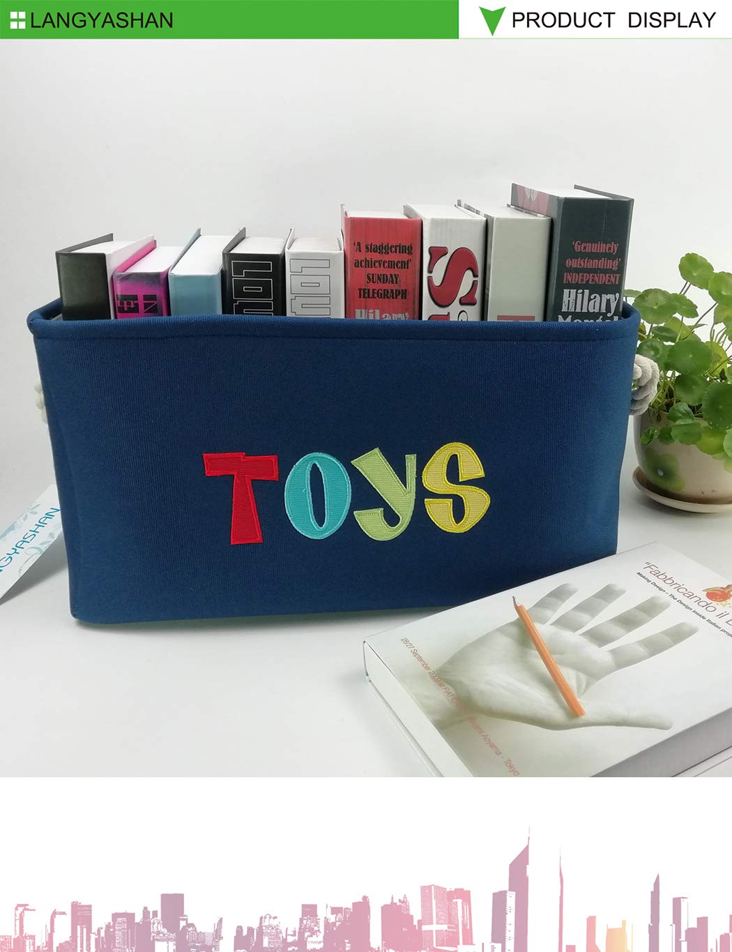LANGYASHAN - Contenedor rectangular de almacenamiento de lona plegable con asas para organizar el hogar, cocina, niños y niñas, juguetes, oficina, clóset, cestas (juguetes marinos)