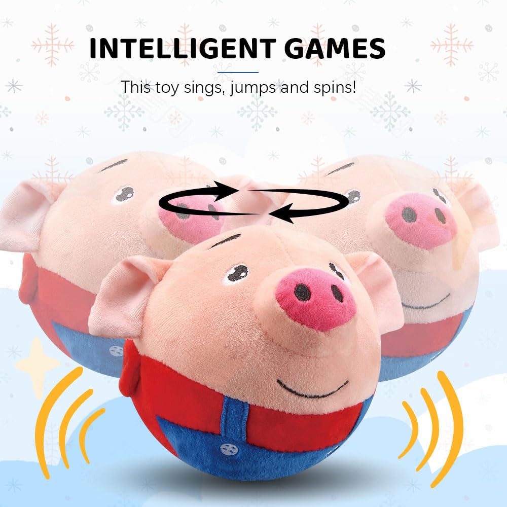 LOOTA Juguete de Peluche para Mascotas Activas, Juguete de Peluche Saltarín para Perros, Juguete Interactivo de Cubierta de Peluche Masticable Bola Bailarina Cantarina Parlante (Cerdo Rosa)
