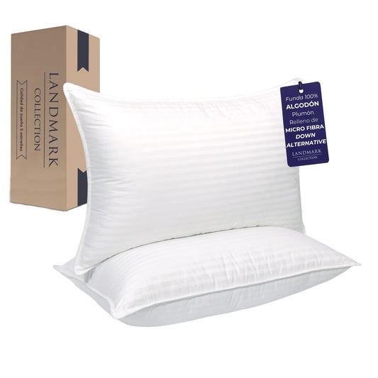 Landmark Collection Almohada Satén de Algodon Egipcio - Pack de 2 - Almohada Tamaño Estandar/Matrimonial - Almohadas Hoteleras Relleno Micro Gel | Sensacion Suave | Cama: Individual, Queen o King