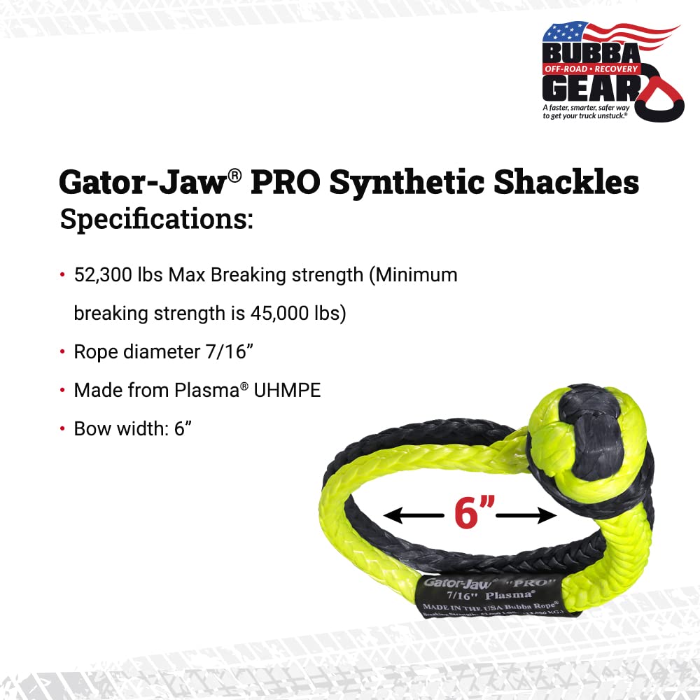 Bubba Rope Gator-Jaw Pro - Grillete sintético de 7/16 Pulgadas - Grillete de Remolque de vehículo de Alta Resistencia: 50 Libras Capacidad: Amarillo