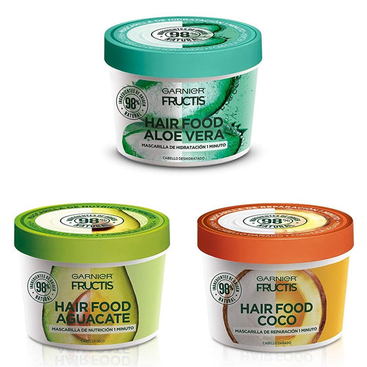 Garnier Fructis H5537200 Mascarilla para Cabello Natural Vegana Anti Frizz con Fructis Hair Food, Verde, 350 ml + Fructis Acondicionador Hair Food Aguacate, 350 ml + Fructis Mascarilla