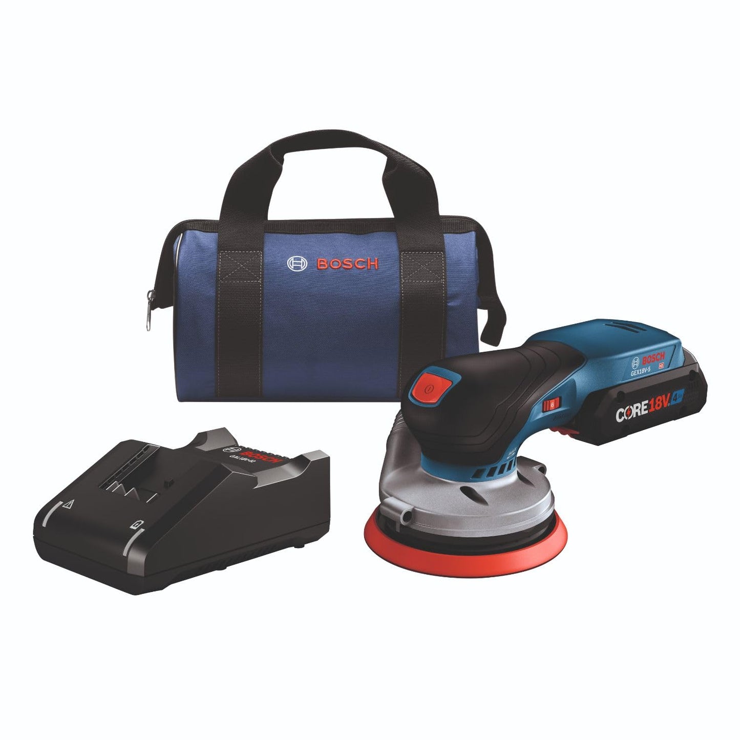 BOSCH GEX18V-5B15 18V sin escobillas 5 pulgadas Kit de lijadora de órbita aleatoria con (1) batería de alimentación avanzada CORE18V 4 Ah