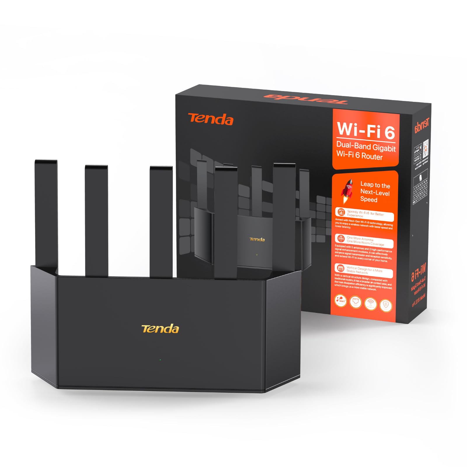Router WiFi 6 AX3000Mbps Tenda Blanco con Diseño Vertical y 5 Antenas de Alta Ganancia
