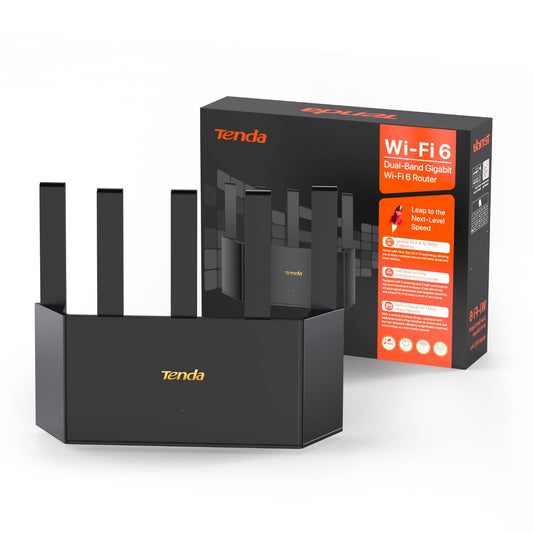 Router WiFi 6 AX3000Mbps Tenda Blanco con Diseño Vertical y 5 Antenas de Alta Ganancia