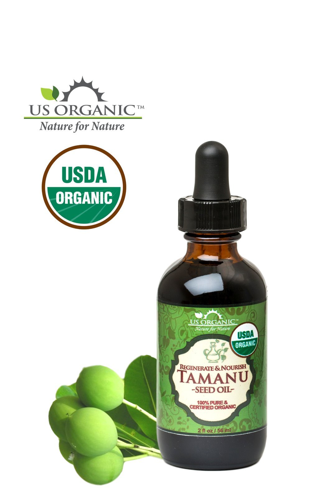 US Organic Aceite de Tamanu, Certificado Orgánico por USDA, 100% Puro, Prensado en Frío, Virgen, Sin Refinar, Color Verde Oscuro, Procedente del Sudeste Asiático (56 ml)