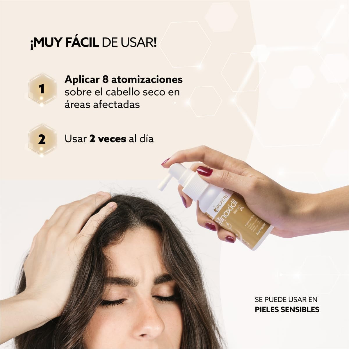 Kit Anticaída ANACASTEL Minoxidil 2% Spray Shampoo Sensitive para Mujer