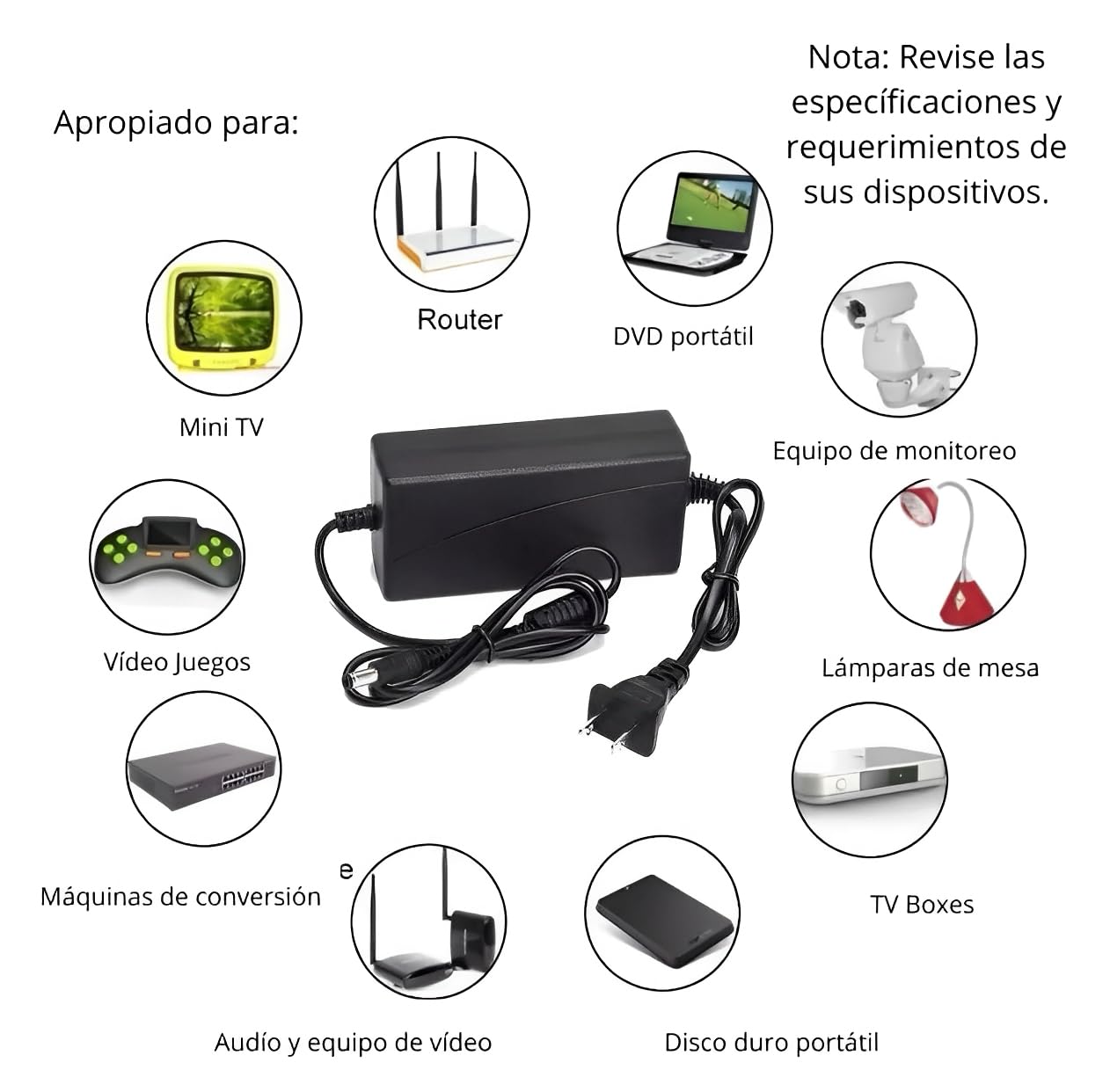 ZINKER Eliminador de Corriente Universal 12v 5a 60w para Cámaras de Vigilancia CCTV y Equipos de Audio y Video