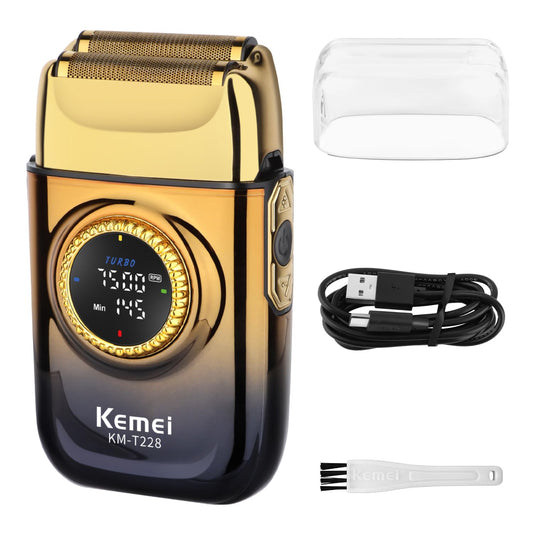 Afeitadora Eléctrica KEMEI KM-T228 LED Redonda Carga USB-C para Hombre
