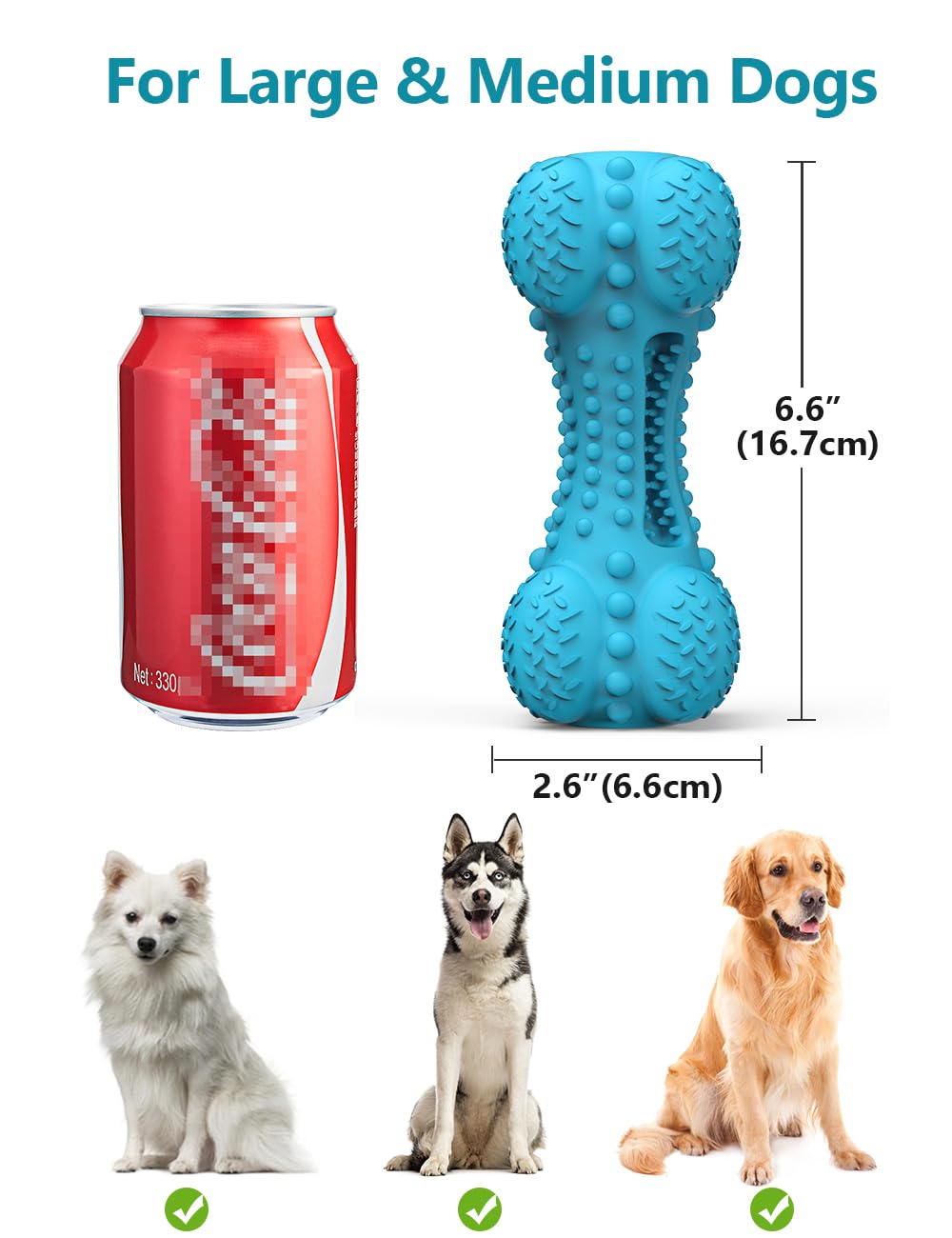 Juguete masticable para perros Squeaky para masticadores agresivos de raza grande, hueso de goma resistente e indestructible con cepillo de dientes para limpieza de dientes de perros grandes y medianos