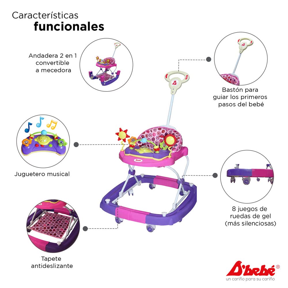 Andadera Mecedora D´BEBÉ Rosa Convertible para Bebé