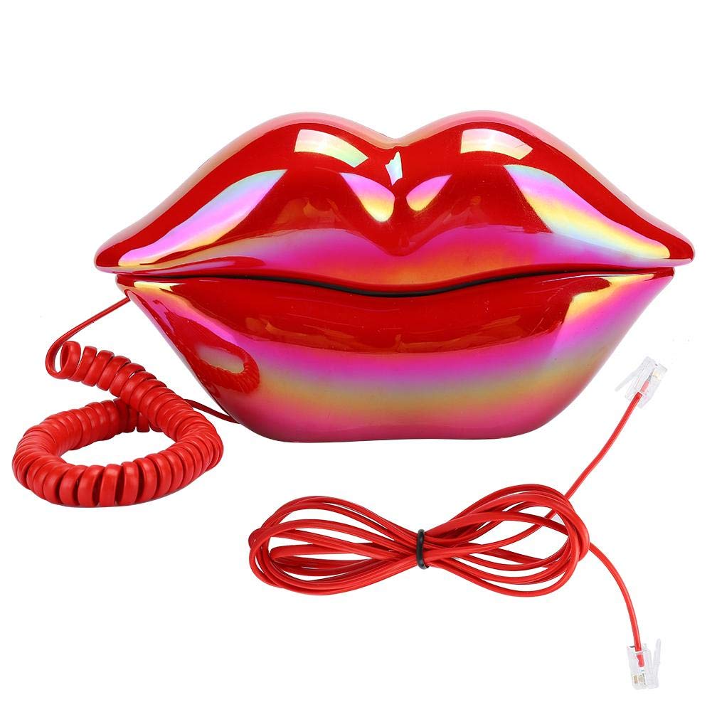 Bewinner1 Teléfono Residencial Estilo Europeo, Elegante con Forma de Labios Rojos, Fijo Portátil para Celebraciones Navideñas, Cumpleaños y San Valentín