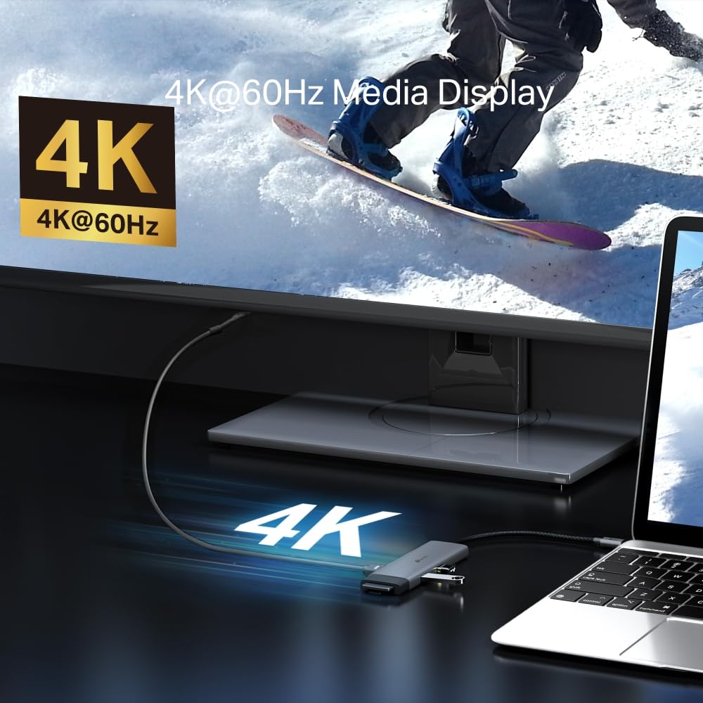 TP-Link Hub USB-C 7 en 1, HDMI 4K 60Hz, PD 100W, SD/microSD, Puertos USB-C 5Gbps y 2× USB-A, Plug & Play, Compatible con MacOS, Windows, Linux, iPadOS, iOS, Android, ChromeOS (UH7020C)