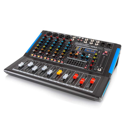 Bluetooth Studio Audio Mixer - Interfaz de controlador de sonido DJ con unidad USB para entrada de grabación de PC, conector de micrófono XLR, alimentación de 48V, entrada / salida para profesionales y principiantes, 6 canales Pro, Negro