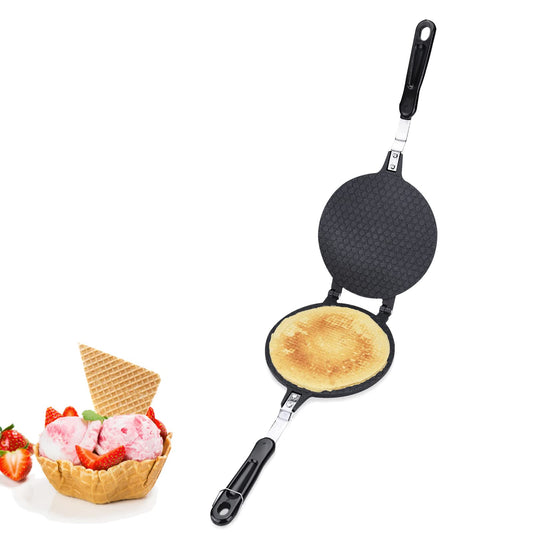 Máquina para hacer conos de gofres, Sartén para tortillas crujientes multifuncional Bandeja hornear gofres Bandeja para hornear con platos antiadherentes para helado de crepe pizzelle (38,5x17 cm)