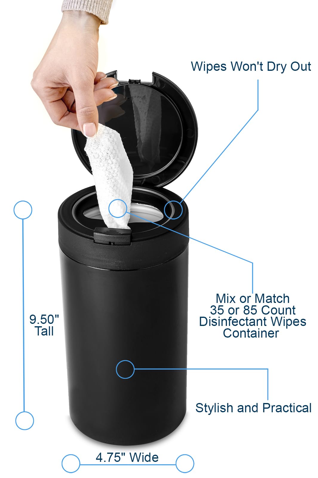 Dispensador de Toallitas Desinfectantes flysclean - Contenedor de Toallitas Decorativo con Botón de Presión para Baño y Encimera, Porta Toallitas Desinfectantes Portátil