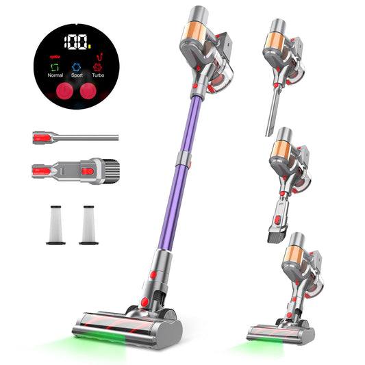 Aspiradora Inalámbrica 45Kpa 550W, 60 Minutos de autonomía Aspirador de Varilla con diseño antienredos, autoportante, Pantalla LED, para Pelo de Mascotas, moqueta y Suelo de Madera Dura